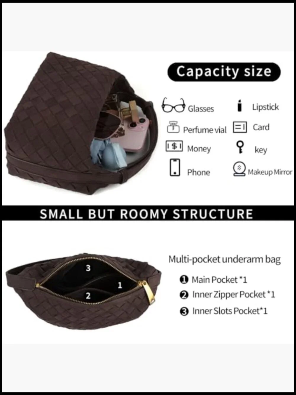 Faux Suede Woven Hobo Handbag Mini Shoulder Bag with Adjustable Strap Vintage